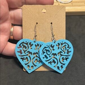 Blue Heart Filigree Earrings